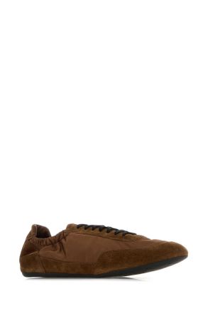 Prada Mens Brown Nylon And Suede Sneakers Palissandro