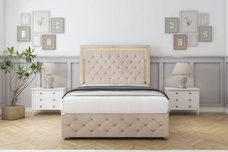 Comfort Beds Sofia Gold Naples Divan Set 2 Drawers-54 Headboard-Footboard in Light Sand | Size: Double