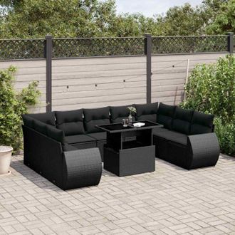 vidaXL Vidaxl - Set De Sof&aacute;s De Jard&iacute;n 10 Pzas Cojines Rat&aacute;n Sint&eacute;tico Negro