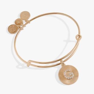 Alex and Ani Pave Starburst Texture Initial Bangle Bracelet in Gold - G at Nordstrom