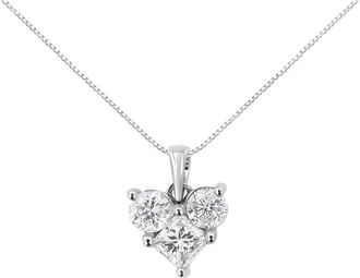 House of Brilliance 10K White Gold 1.0 Cttw and Princess-Cut Diamond Heart Shaped Pendant Necklace at Nordstrom