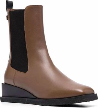 Ferragamo Womens Wedged Leather Ankle Boots In Brown