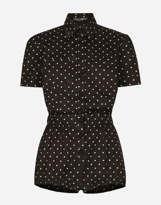 Dolce & Gabbana Cotton Playsuit With Polka-dot Print - Woman Dresses Print 46