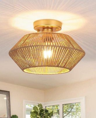 OEM Iluminaci&oacute;n De Techo De Rat&aacute;n - Estilo Bohemio - Sala De Estar Y Dormitorio - L&aacute;mpara De Ara&ntilde;a Dorada - L&aacute;mpara De Techo De Bamb&uacute;