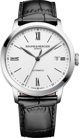 Baume & Mercier Classima Automatic Leather Strap Watch, 40mm in Silver at Nordstrom