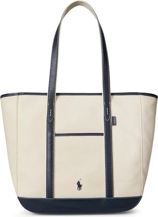 Polo Ralph Lauren Canvas Schoudertas met Lederen Accenten - Dames - Shoppers - Beige - ONE Size - Katoen - Tassen