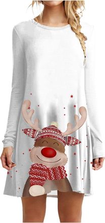 Generic Christmas Dress For Women Long Sleeve Round Neck Print Soft Dress Christmas Jumper Cute Reindeer Santa Xmas Tops Long Sleeve Neck Pullover Sweater Plu