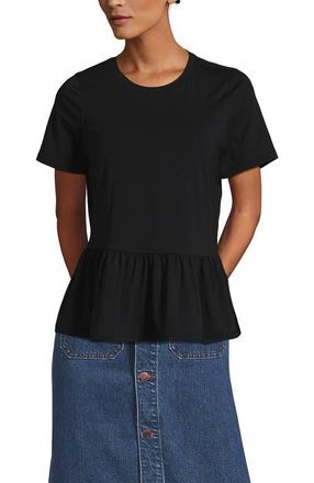 Lands End Short Sleeve Lightweight Jersey Crew Neck Peplum Tee in Black at Nordstrom, Size X-Large