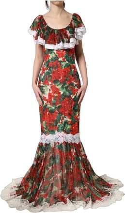 Dolce & Gabbana Maxi Lange Jurk - Dames - Avondkleed - Veelkleurig - XS - Katoen - Kleedjes