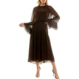 Socialite Chiffon Slipdress & Ruffle Overlay Top Set in Espresso at Nordstrom Rack, Size X-Small