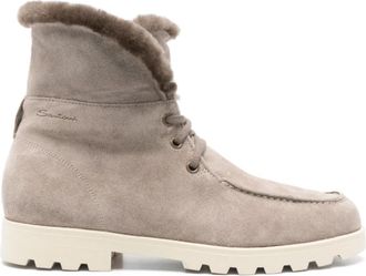 Santoni Wandelschoenen met shearling in taupe grijs - Dames - Winterlaarzen - Beige - 39 EU - Su&egrave;de - Schoenen