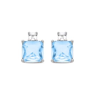 Luxenter Sterling zilveren 925 oorbellen met gerhodineerde aquamarijn zirkonia - Bashu