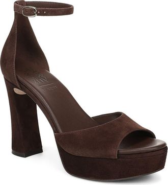 Naturalizer Delphie Ankle Strap Platform Sandal in Chocolate Suede at Nordstrom, Size 9.5