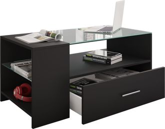 ebuy24 Ebuy24 - Mesa De Centro De Madera Vcm Con Vidrio De Seguridad Esg Sof&aacute;ticocon Suficiente Espacio De Almacenamiento Dimensiones Aprox. Al. 45 X An. 100