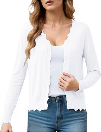 Generic Womens Cardigans Knit Long Sleeve V Neck Button Down Lightweight Ladies Scalloped Shrugs Jumper Cardigan Lightweight Button Down Outerwear Open Front 