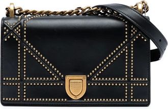 Dior Borsa a tracolla Diorama piccola in pelle di agnello con borchie e battente 2018 - Nero