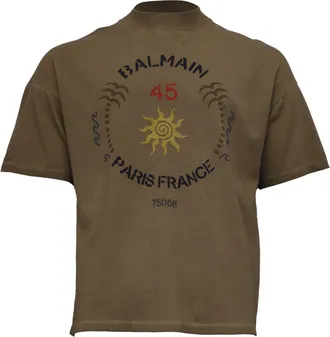Balmain Short-Sleeve Crew-Neck T-shirt in Khaki Cotton