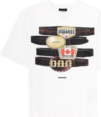 Dsquared2 White Belt Graphic Loose T-Shirt