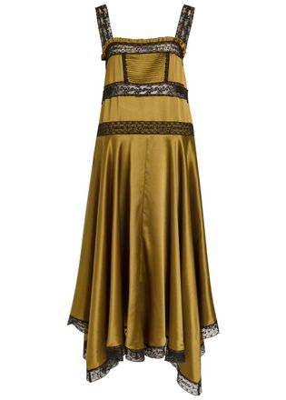 Ganni Lace-trim Satin Midi Slip Dress - Olive - 34 (UK6 / XS)