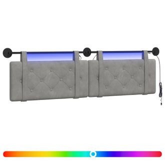 vidaXL Cabecero Colgante Con Luz Led Gris Claro Terciopelo Vidaxl