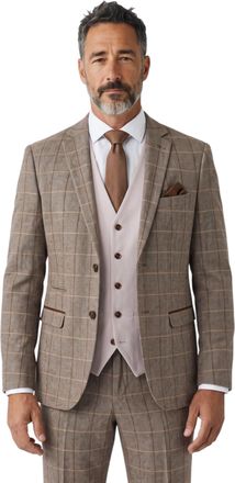 PAUL ANDREW Harris Brown Tweed Check 3 Piece Wedding Suit with Stone Waistcoat