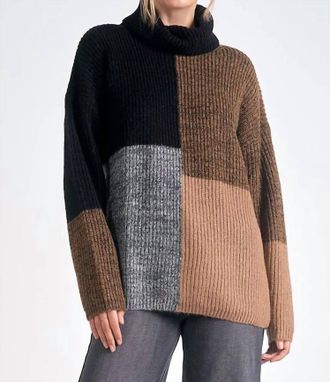 Elan Color Block Mock Neck Sweater In Black