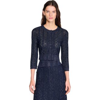 Sandro Strass knit cropped cardigan in Navy Blue at Nordstrom, Size X-Small