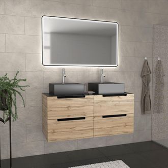 Aurlane Mueble Ba&ntilde;o 120cm Roble Y Negro-lavabos Cuadrados-espejo Black Led 120x70