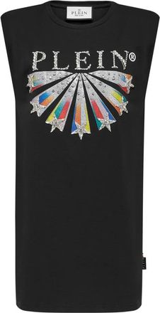 Philipp Plein T-Shirt Jurk Sterren met Kristallen - Dames - Korte kleedjes - Zwart - XS - Katoen - Kleedjes