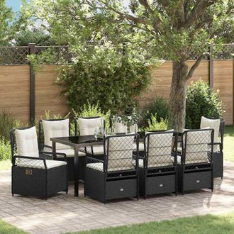 vidaXL Conjunto De Comedor De Jard&iacute;n 9 Pcs Negro Rat&aacute;n Sint&eacute;tico Vidaxl
