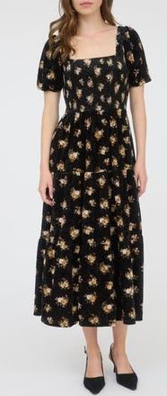 August Sky Puff Sleeve Midi Dress in Black Multi at Nordstrom Rack, Size Medium