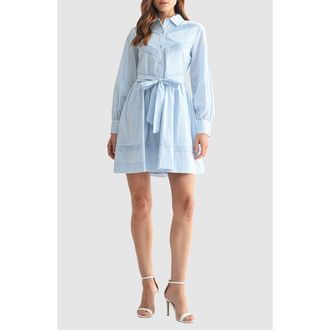Mila Mae Long Sleeve Belted Cotton Shirtdress in Light Blue at Nordstrom Rack, Size X-Large