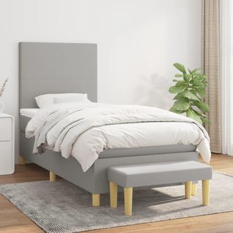 vidaXL Vidaxl - Cama Box Spring Con Colch&oacute;n Tela Gris Claro 90x190 Cm
