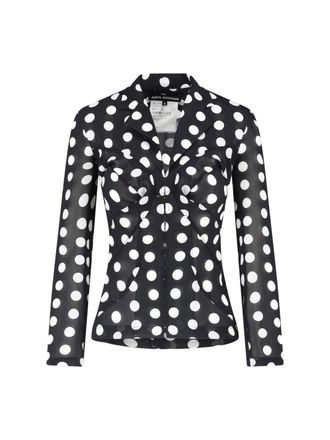 Junya Watanabe Black Polka Dot Fitted V-Neck Shirt