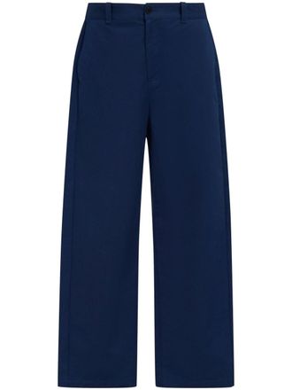 Marni logo-waistband straight-leg cotton trousers - men - Cotton - 48 - Blue