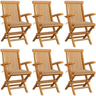 vidaXL Sillas De Jard&iacute;n 6 Uds Madera Maciza De Teca Con Cojines Beige Vidaxl
