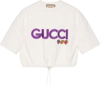 Gucci T-Shirts, female, White, Size: XS Cotton Jersey Sweatshirt With Patch