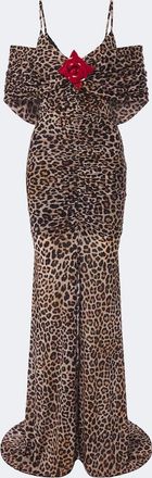 Blumarine Floral-appliqu&eacute; leopard-print jersey maxi dress