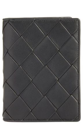 Nordstrom Woven Leather Bifold Card Case in Black at Nordstrom