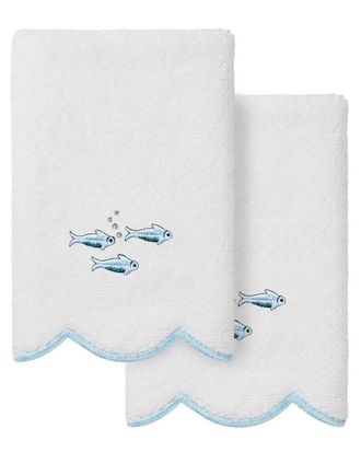 Linum Home Textiles 100% Turkish Cotton Fish School Scallop 2Pc Embellished Fingertip Towel Set