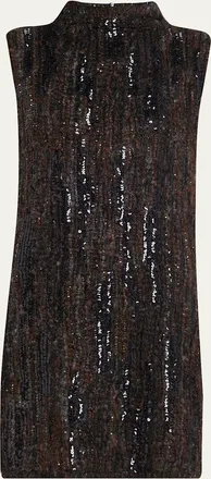 Brunello Cucinelli Sequined Boucle Knit Sleeveless Mini Dress