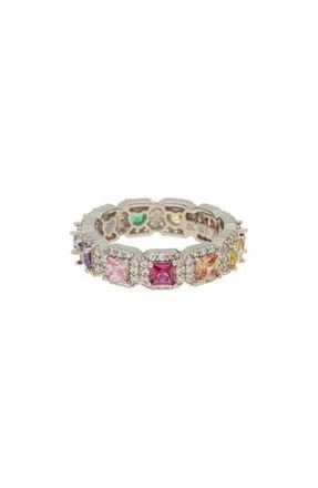 Suzy Levian Sterling Silver Rainbow Asscher Cut Cubic Zirconia Band Ring at Nordstrom Rack, Size 5.5