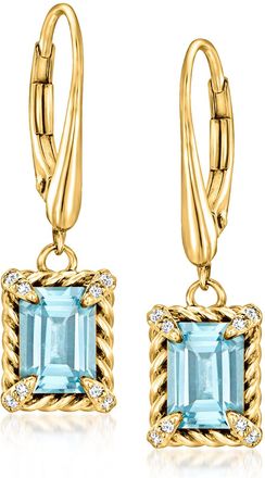 Ross-Simons Sky Blue Topaz Drop Earrings With White Topaz in 18kt Gold Over Sterling