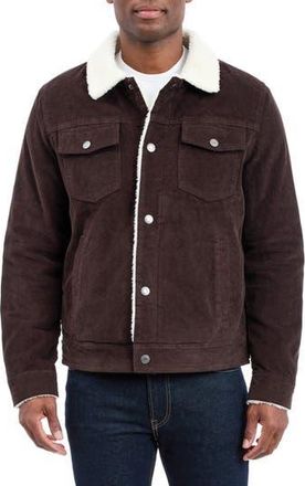 Lucky Brand Faux Shearling Lined Corduroy Trucker Jacket in Espresso at Nordstrom Rack, Size Xx-Large