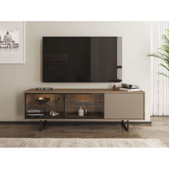 Dmora Mueble Para Tv Serrata, 3 Estantes, 6 Compartimentos, 3 Puertas, 185x40x60h Cm, Color Roble Marr&oacute;n