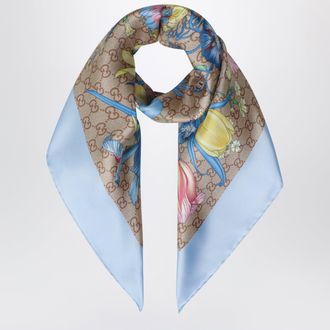Gucci Silk twill carr&eacute; with GG print in sky blue