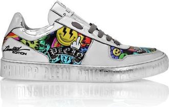 Philipp Plein Mirror Leather Lo-Top Sneakers Smile Unisex in Silver at Nordstrom, Size 35
