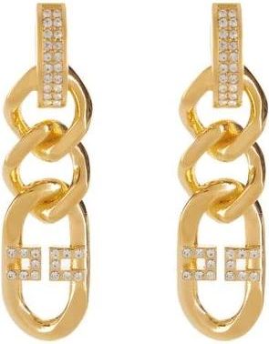 Elisabetta Franchi Accessoires, Dames, Geel, ONE Size, Oorbellen met ketting en strass