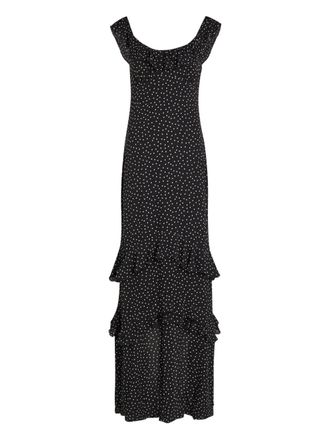 Reformation ruffled polka-dot maxi dress - women - Viscose - 4 - Black