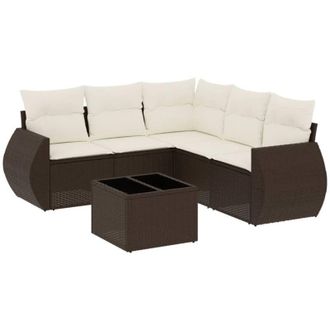 vidaXL Set Sof&aacute;s De Jard&iacute;n 6 Piezas Y Cojines Rat&aacute;n Sint&eacute;tico Marr&oacute;n Vidaxl